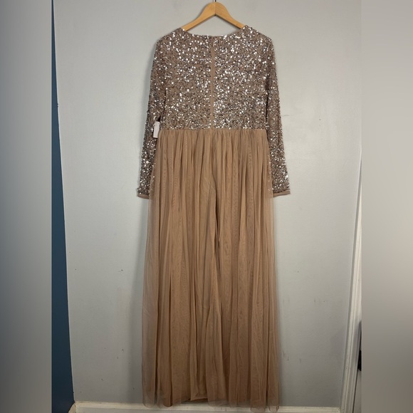 New Maya Maternity long sleeved maxi dress sequin tulle skirt taupe blush 12 - Picture 11 of 13